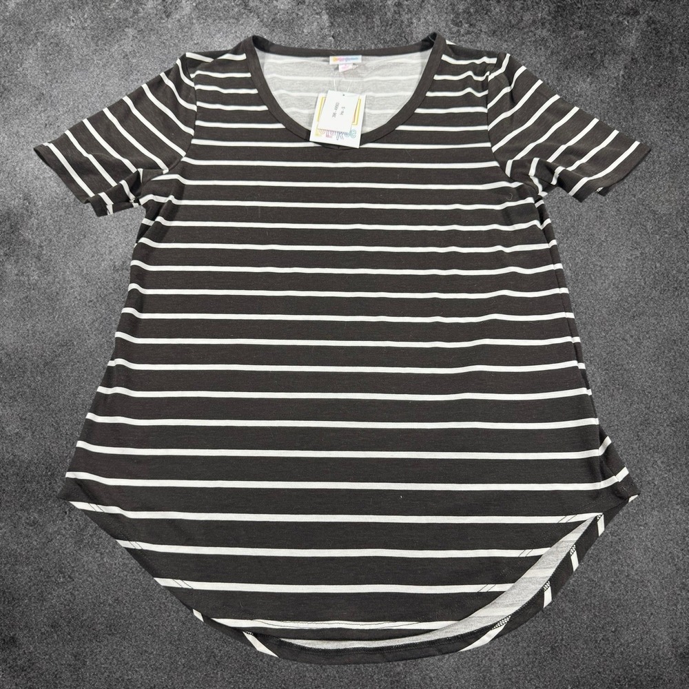 LuLaRoe Classic Tee Womens S Black White Striped Tunic Top Short Sleeve NWT